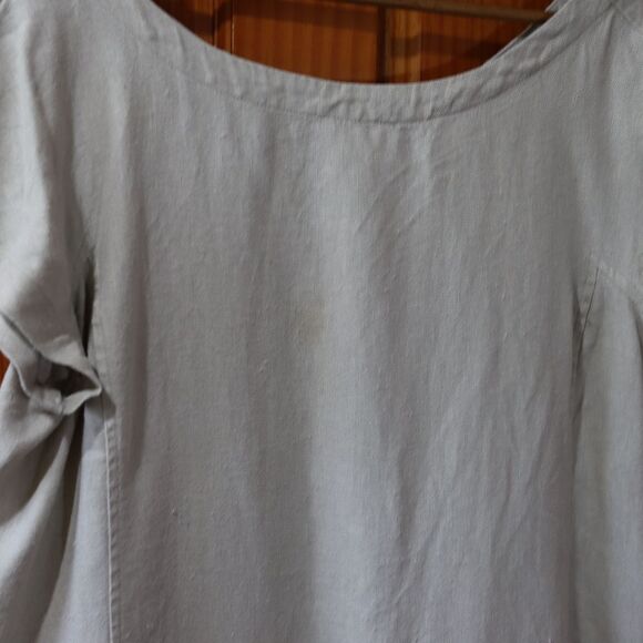 Eileen Fisher Tan Linen Shift Dress 100% Organic Linen Dress LG *stain - Picture 2 of 9
